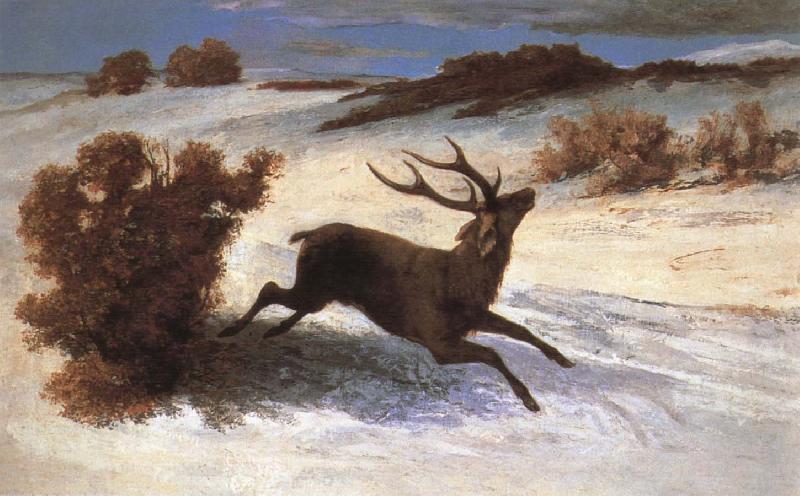 Gustave Courbet The deer running in the snow Germany oil painting art